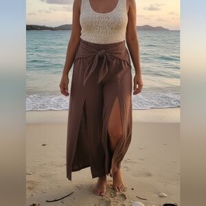 Like An Angel Brown Front Slit Cotton Pants Size 3x NEW